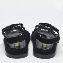 Pre Owned Chanel Black Tweed Dad Slingack Flat Sandals Size 39