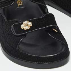 Pre Owned Chanel Black Tweed Dad Slingack Flat Sandals Size 39