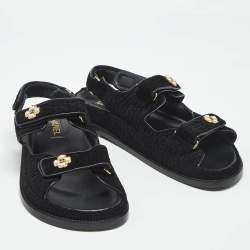 Pre Owned Chanel Black Tweed Dad Slingack Flat Sandals Size 39
