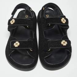 Pre Owned Chanel Black Tweed Dad Slingack Flat Sandals Size 39