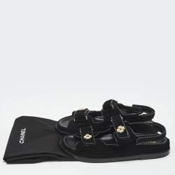 Pre Owned Chanel Black Tweed Dad Slingack Flat Sandals Size 39