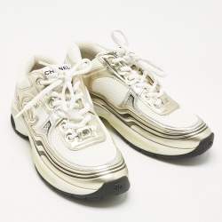 Pre Owned حذاء رياضي شانيل مقدم منخفض جلد سويدي وشبك بثلاثة ألوان CC مقاس 38