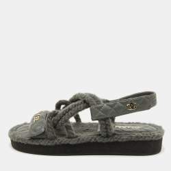 Pre Owned Chanel Grey Leather and Rope Dad Ankle Strap Sandals Size 38