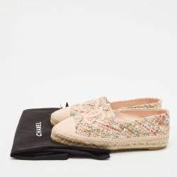 Pre Owned Chanel Multicolor Suede and Tweed CC Espadrille Flats Size 40