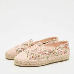Pre Owned Chanel Multicolor Suede and Tweed CC Espadrille Flats Size 40