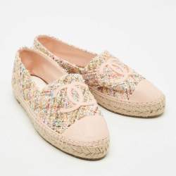 Pre Owned Chanel Multicolor Suede and Tweed CC Espadrille Flats Size 40