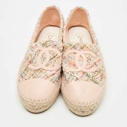 Pre Owned Chanel Multicolor Suede and Tweed CC Espadrille Flats Size 40