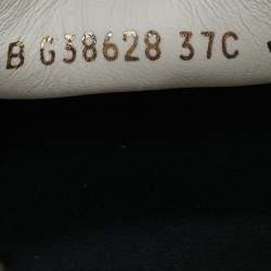 Pre Owned Chanel Cream/Black Leather CC Cap Toe Espadrille Flats Size 37