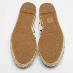 Pre Owned Chanel Cream/Black Leather CC Cap Toe Espadrille Flats Size 37