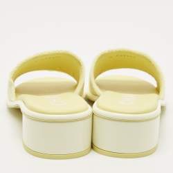 Pre Owned Chanel Yellow/White Fabric Logo Slide Sandals Size 38.5
