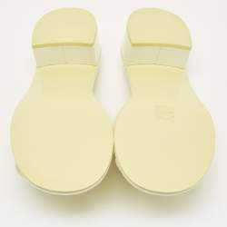 Pre Owned Chanel Yellow/White Fabric Logo Slide Sandals Size 38.5