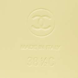 Pre Owned Chanel Yellow/White Fabric Logo Slide Sandals Size 38.5