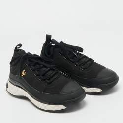 Pre Owned Chanel Black Fabric and Leather CC Low Top Sneakers Size 38