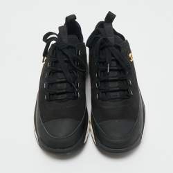 Pre Owned Chanel Black Fabric and Leather CC Low Top Sneakers Size 38