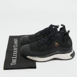 Pre Owned Chanel Black Fabric and Leather CC Low Top Sneakers Size 38