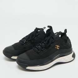 Pre Owned Chanel Black Fabric and Leather CC Low Top Sneakers Size 38
