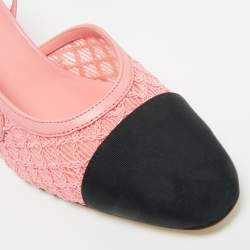 Pre Owned Chanel Pink/Black Leather and Grosgrain Cap Toe Slingback Pumps Size 37.5