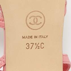 Pre Owned Chanel Pink/Black Leather and Grosgrain Cap Toe Slingback Pumps Size 37.5