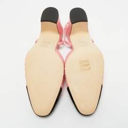 Pre Owned Chanel Pink/Black Leather and Grosgrain Cap Toe Slingback Pumps Size 37.5