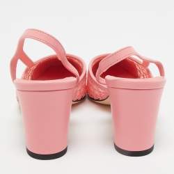 Pre Owned Chanel Pink/Black Leather and Grosgrain Cap Toe Slingback Pumps Size 37.5