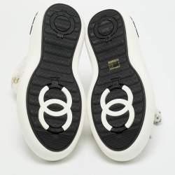 Pre Owned Chanel Tricolor Tweed CC High Top Sneakers Size 39.5