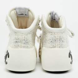 Pre Owned Chanel Tricolor Tweed CC High Top Sneakers Size 39.5