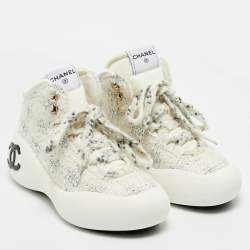 Pre Owned Chanel Tricolor Tweed CC High Top Sneakers Size 39.5