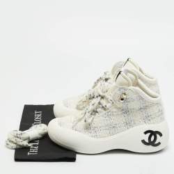 Pre Owned Chanel Tricolor Tweed CC High Top Sneakers Size 39.5