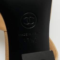 Pre Owned Chanel Beige Leather and Canvas Ankle Strap Sandals Size 37.5