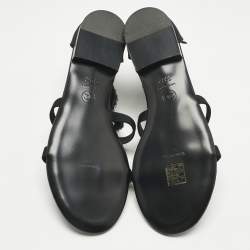 مملوكة مسبقًا Chanel Black Canvas Crystal Embellished Bow Flat Sandals Size 39.5
