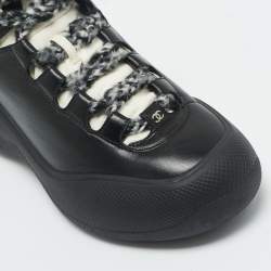 Pre Owned Chanel Black Leather and Nylon CC Chunky High Top Sneakers Size 39.5