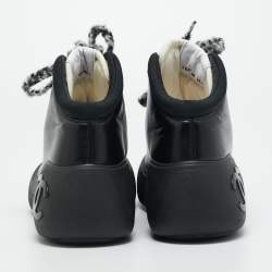 Pre Owned Chanel Black Leather and Nylon CC Chunky High Top Sneakers Size 39.5