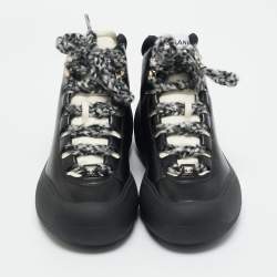 Pre Owned Chanel Black Leather and Nylon CC Chunky High Top Sneakers Size 39.5