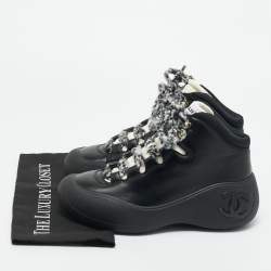 Pre Owned Chanel Black Leather and Nylon CC Chunky High Top Sneakers Size 39.5