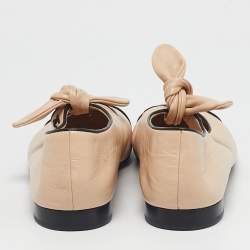 Pre Owned Chanel Beige/Black Leather CC Cap Toe Mary Jane Ballet Flats Size 39.5