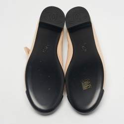 Pre Owned Chanel Beige/Black Leather CC Cap Toe Mary Jane Ballet Flats Size 39.5