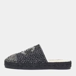 Pre Owned Chanel Black/White Tweed CC Espadrille Mules  Size 36