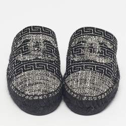 Pre Owned Chanel Black/White Tweed CC Espadrille Mules  Size 36