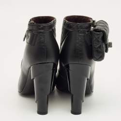 Pre Owned Chanel Black Leather CC Cap Toe  Ankle Length Boots Size 36.5