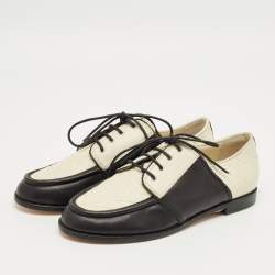 Pre Owned Chanel White/Black Quilted Leather CC Hamburg Lace Up Derby Size 40
