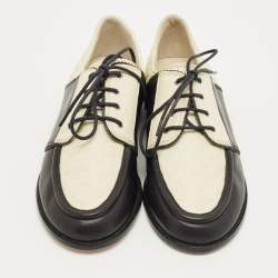 Pre Owned Chanel White/Black Quilted Leather CC Hamburg Lace Up Derby Size 40