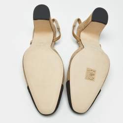 Pre Owned Chanel Beige/Black Suede CC Cap Toe Slingback Pumps Size 40