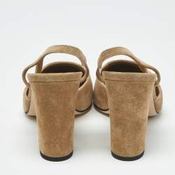 Pre Owned Chanel Beige/Black Suede CC Cap Toe Slingback Pumps Size 40