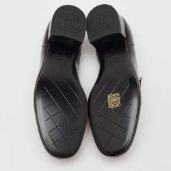 Pre Owned Chanel Black Leather Interlocking CC Penny Loafers Size 38