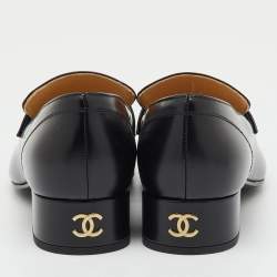 Pre Owned Chanel Black Leather Interlocking CC Penny Loafers Size 38