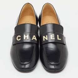 Pre Owned Chanel Black Leather Interlocking CC Penny Loafers Size 38