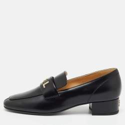 Pre Owned Chanel Black Leather Interlocking CC Penny Loafers Size 38