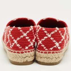 Pre Owned Chanel Red/Black Tweed and Canvas CC Cap Toe Espadrille Flats Size 39