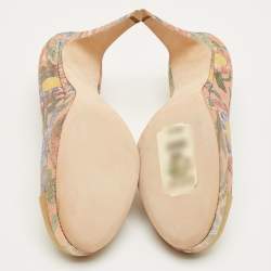 Pre Owned Chanel Multicolor Leather and Lurex Fabric CC Cap Toe Platform Pumps Size 40.5