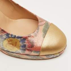 Pre Owned Chanel Multicolor Leather and Lurex Fabric CC Cap Toe Platform Pumps Size 40.5